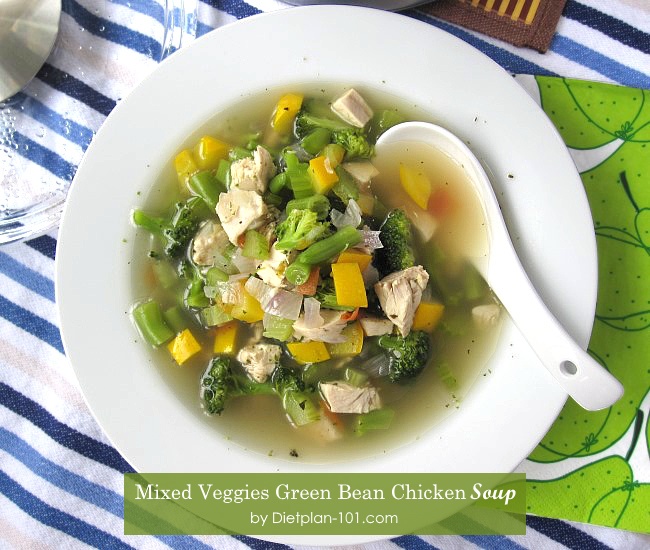 mixed-veggies-green-bean-chicken-soup-plate
