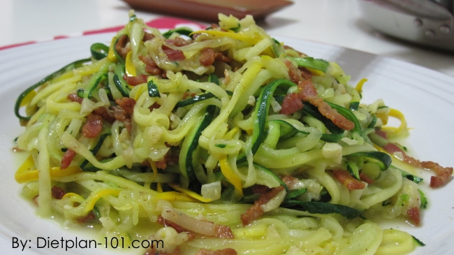 Stir-Fried Zucchini Noodle with Bacon and Parmesan (Atkins Diet Phase 1 ...