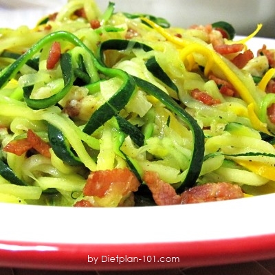 Stir-Fried Zucchini Noodle with Bacon and Parmesan (Atkins Diet Phase 1 Recipe)