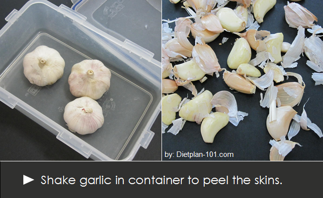 Shake garlic in container to peel